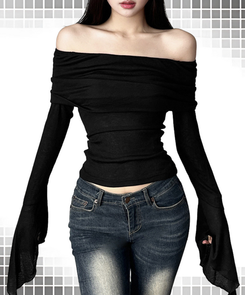 Sailor-neck Long-sleeved T-shirt