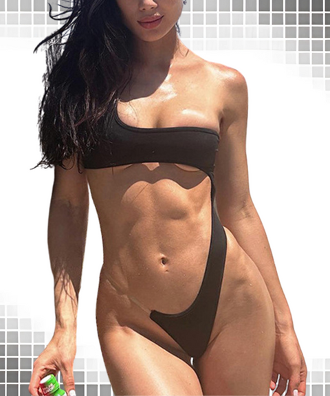 Asymmetrical tube top swimsuit bodysuit