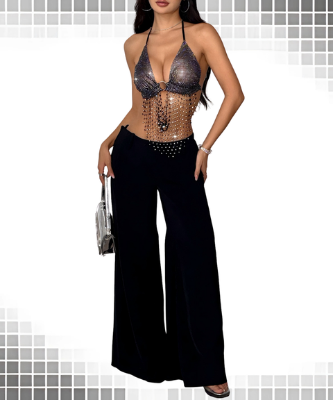 Sexy Fishnet Rhinestone Camisole Top