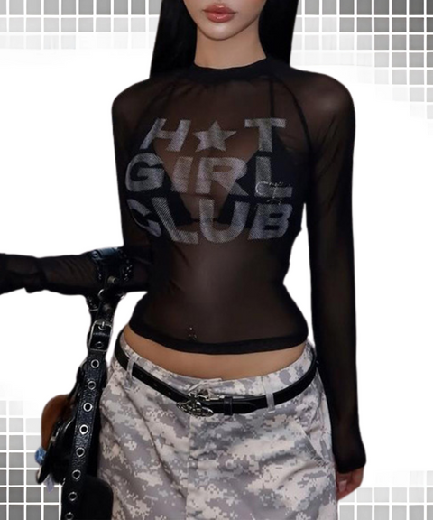 Round-Neck Mesh Crop Printed T-Shirt