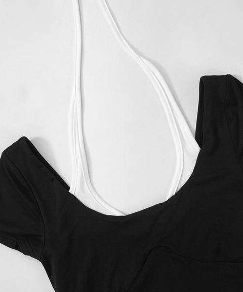 Fake two-piece halter sleeve T-shirt