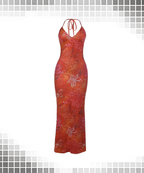 Printed Holiday Chest Cutout Strap Dress