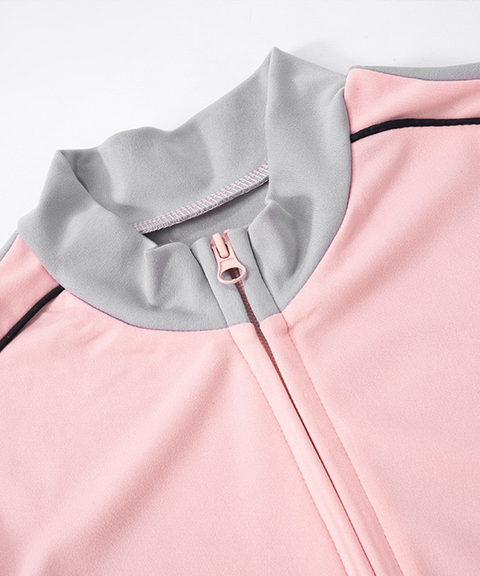 Colorblock Trim Zip-Up Collarless Elastic Waist High-Waist Pants Set