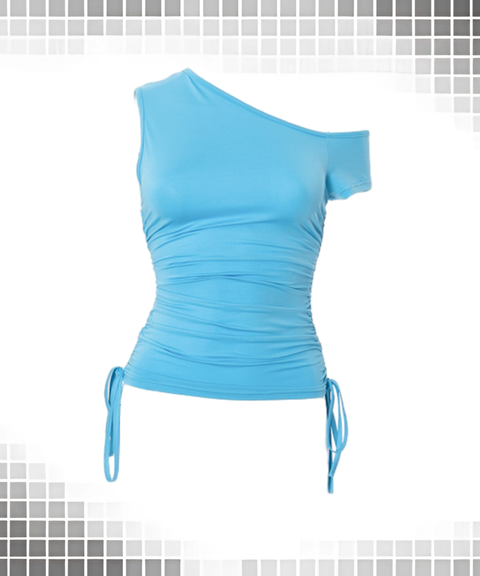 Asymmetric Ruched Drawstring Solid T-Shirt