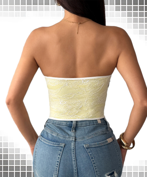 Lace Trim Low-Cut Buttoned Tube Top