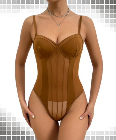 Sexy Sheer Backless Lace Mesh Patchwork Bodysuit