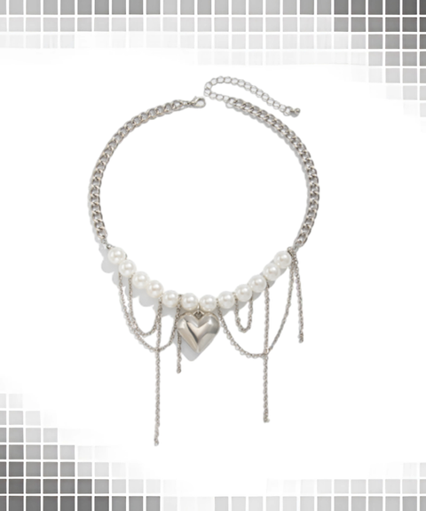 Love Heart Pearl Tassel Necklace