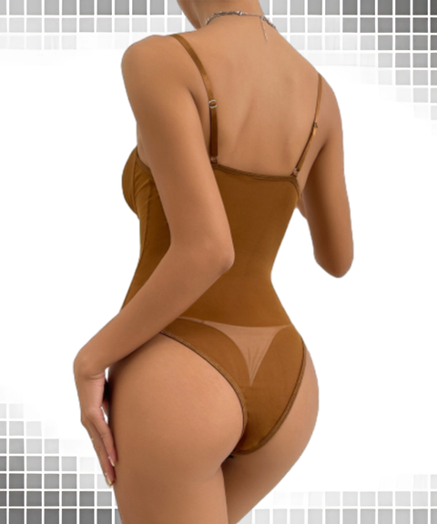 Sexy Sheer Backless Lace Mesh Patchwork Bodysuit