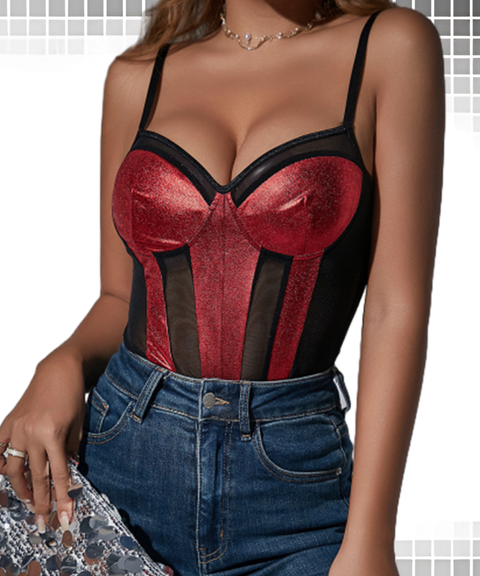 Sexy Sheer Backless Lace Mesh Patchwork Bodysuit