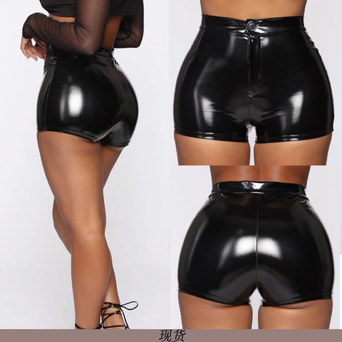 Women's Sexy Clothing, PU Leather Sexy Bodycon Plus Size Hot Shorts, Nightout OOTD