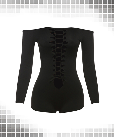 Sexy openwork woven off-shoulder tight-fitting jumpsuit