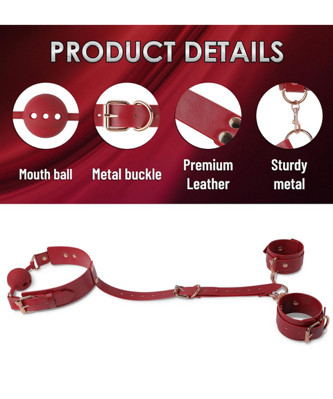 Women's Sexy Clothing, BDSM Leather Silicone Gag & Bondage Handcuff Set, Nightout OOTD