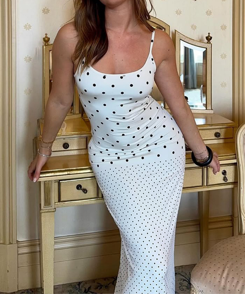 Women's Sexy Clothing, Polka Dot French-Style Cami Bodycon Maxi Dress