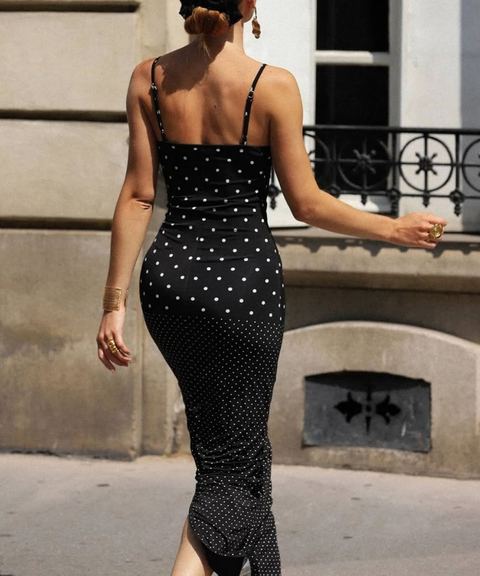 Women's Sexy Clothing, Polka Dot French-Style Cami Bodycon Maxi Dress