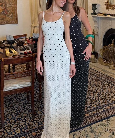 Women's Sexy Clothing, Polka Dot French-Style Cami Bodycon Maxi Dress