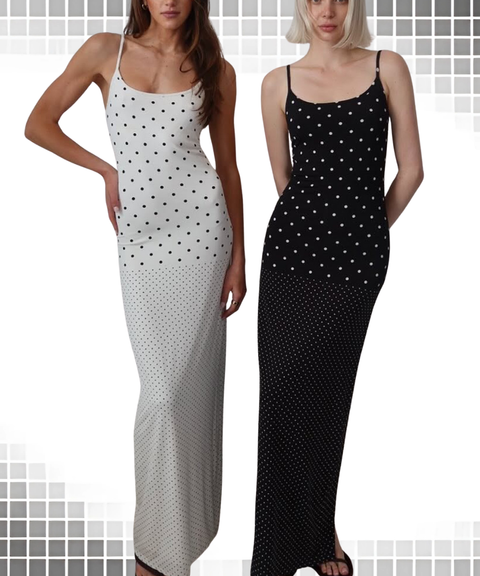 Women's Sexy Clothing, Polka Dot French-Style Cami Bodycon Maxi Dress