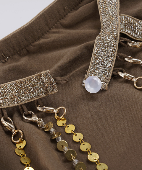 Women's Sexy Clothing, Butterfly Embroidered Metal Chain Backless Bodycon Dress with Batwing Sleeves & Halter Neck