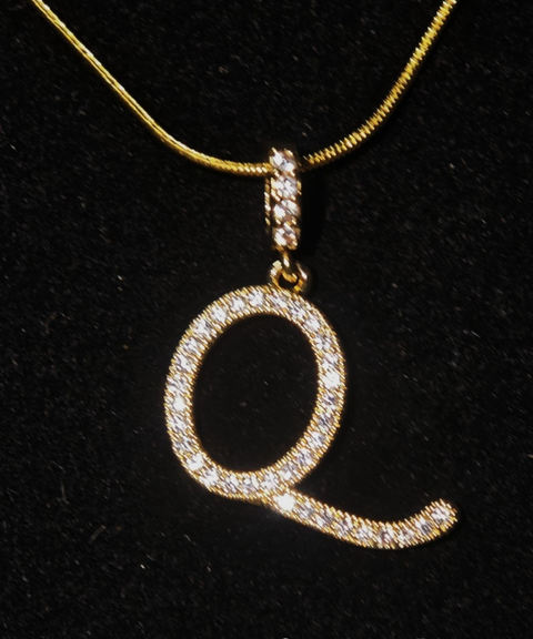 Rhinestone Metal 26 Letters Alphabet Necklace