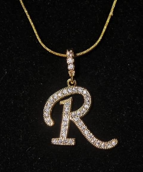 Rhinestone Metal 26 Letters Alphabet Necklace