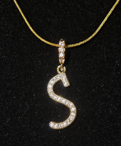 Rhinestone Metal 26 Letters Alphabet Necklace