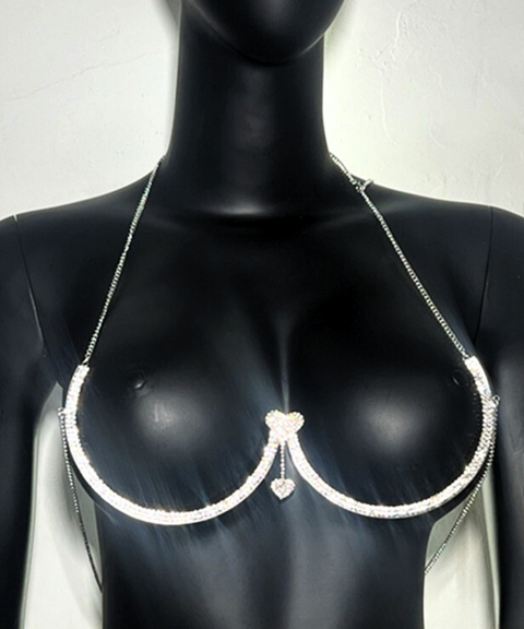 Women's Sexy ACCRhinestone heart-shaped bra body chain,Nightout OOTD