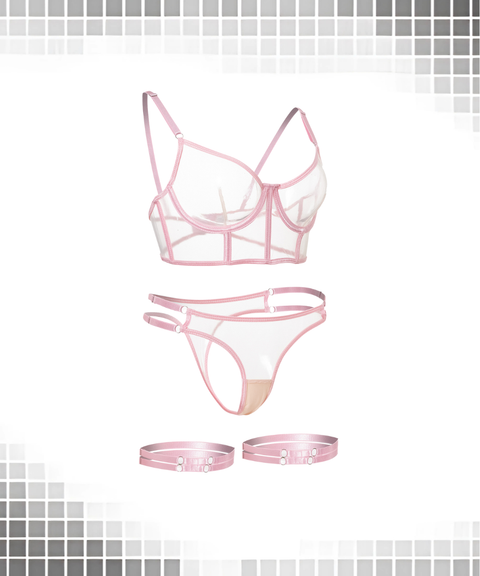 Women's Sexy Clothing, Lace Mesh See-through Bra Set, Nightout OOTD