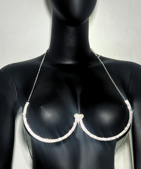 Women's Sexy ACCRhinestone heart-shaped bra body chain,Nightout OOTD