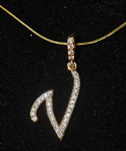 Rhinestone Metal 26 Letters Alphabet Necklace