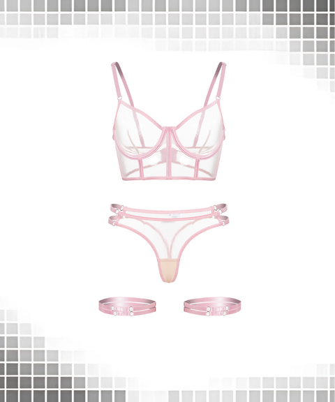 Women's Sexy Clothing, Lace Mesh See-through Bra Set, Nightout OOTD