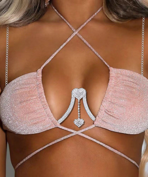 Women's Sexy ACCRhinestone heart-shaped bra body chain,Nightout OOTD