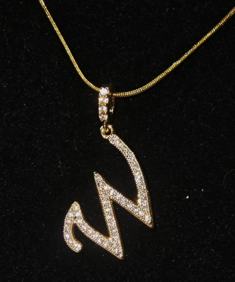 Rhinestone Metal 26 Letters Alphabet Necklace