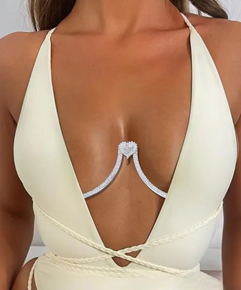 Women's Sexy ACCRhinestone heart-shaped bra body chain,Nightout OOTD