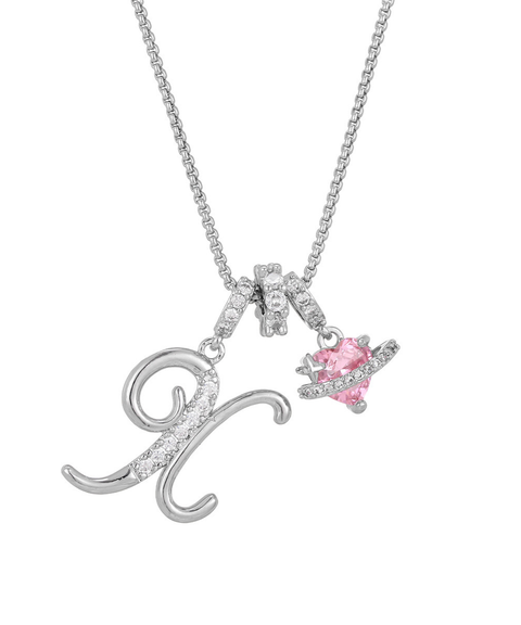 Rhinestone Metal 26 Letters Alphabet Necklace