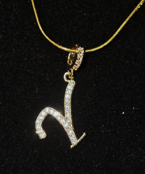 Rhinestone Metal 26 Letters Alphabet Necklace