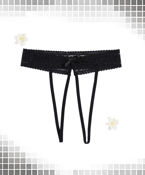 Women's Sexy Clothing, Lace Bow Cut-Out Open-Crotch Thong, Nightout OOTD