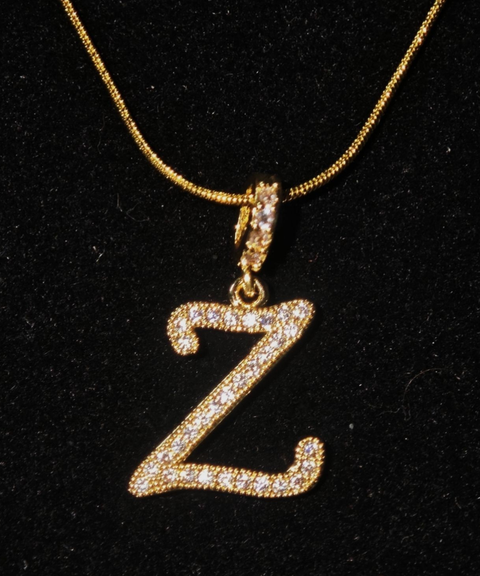 Rhinestone Metal 26 Letters Alphabet Necklace