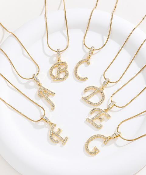 Rhinestone Metal 26 Letters Alphabet Necklace