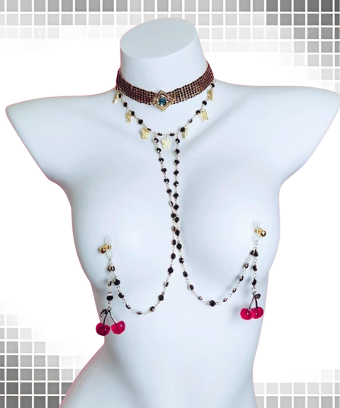 Women's Sexy Clothing,Diamond-encrusted chain cherry nipple chain ,Nightout OOTD