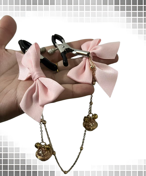 Women's Sexy ACCSM butterfly bow bell nipple clamps and nipple chain,Nightout OOTD