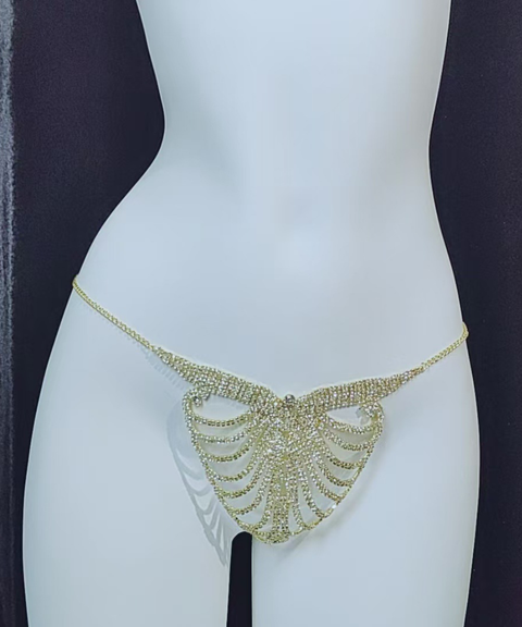 Women's Sexy Clothing,Rhinestone-embellished chain bra and thong set & body chain ,Nightout OOTD