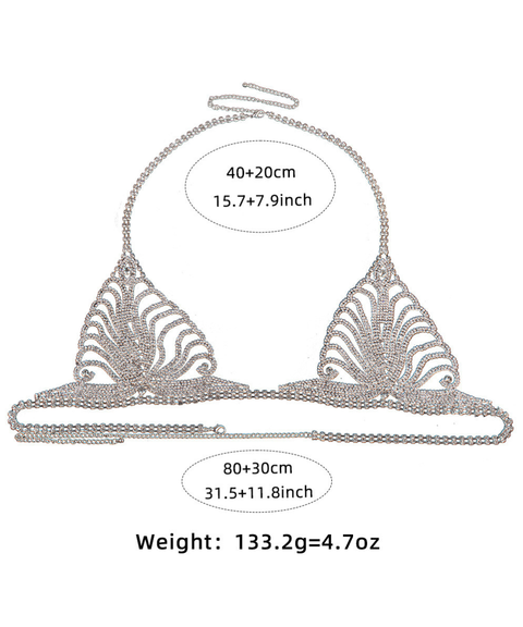Women's Sexy Clothing,Rhinestone-embellished chain bra and thong set & body chain ,Nightout OOTD