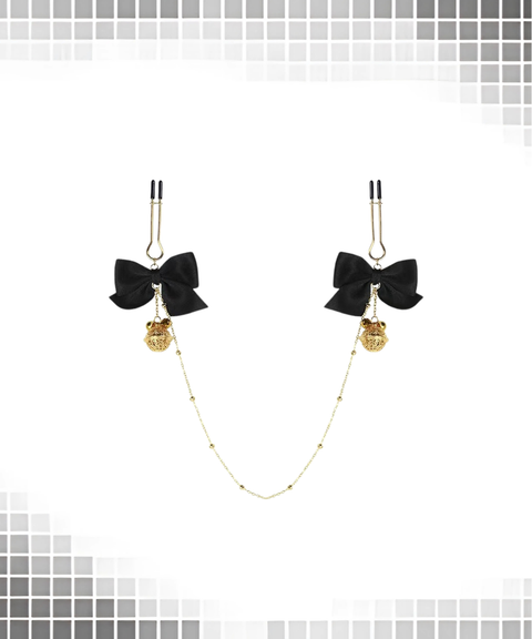 Women's Sexy ACCSM butterfly bow bell nipple clamps and nipple chain,Nightout OOTD