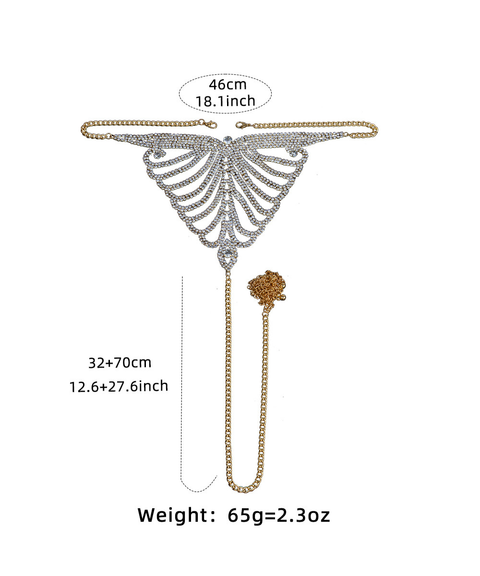 Women's Sexy Clothing,Rhinestone-embellished chain bra and thong set & body chain ,Nightout OOTD