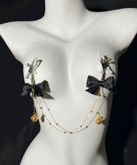 Women's Sexy ACCSM butterfly bow bell nipple clamps and nipple chain,Nightout OOTD
