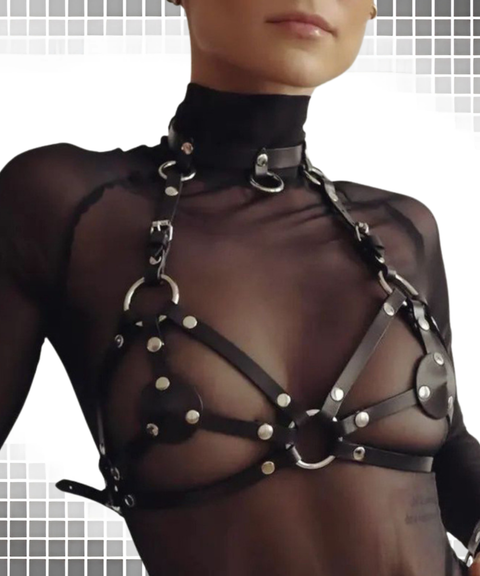 Women's Sexy Clothing, BDSM Leather Cut-Out Bondage Set, Nightout OOTD