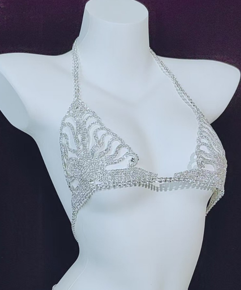Women's Sexy Clothing,Rhinestone-embellished chain bra and thong set & body chain ,Nightout OOTD