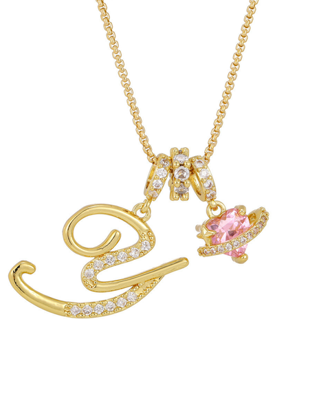 Rhinestone Metal 26 Letters Alphabet Necklace