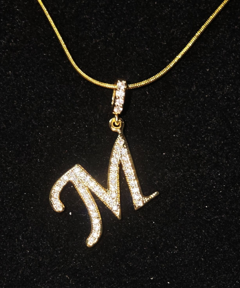 Rhinestone Metal 26 Letters Alphabet Necklace