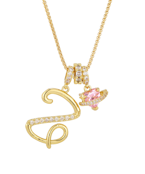Rhinestone Metal 26 Letters Alphabet Necklace