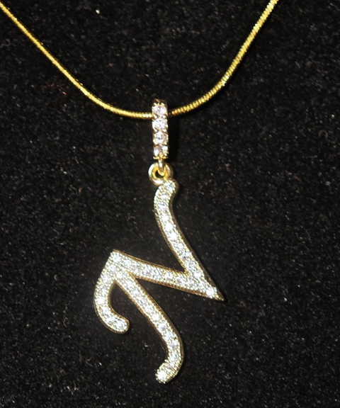 Rhinestone Metal 26 Letters Alphabet Necklace